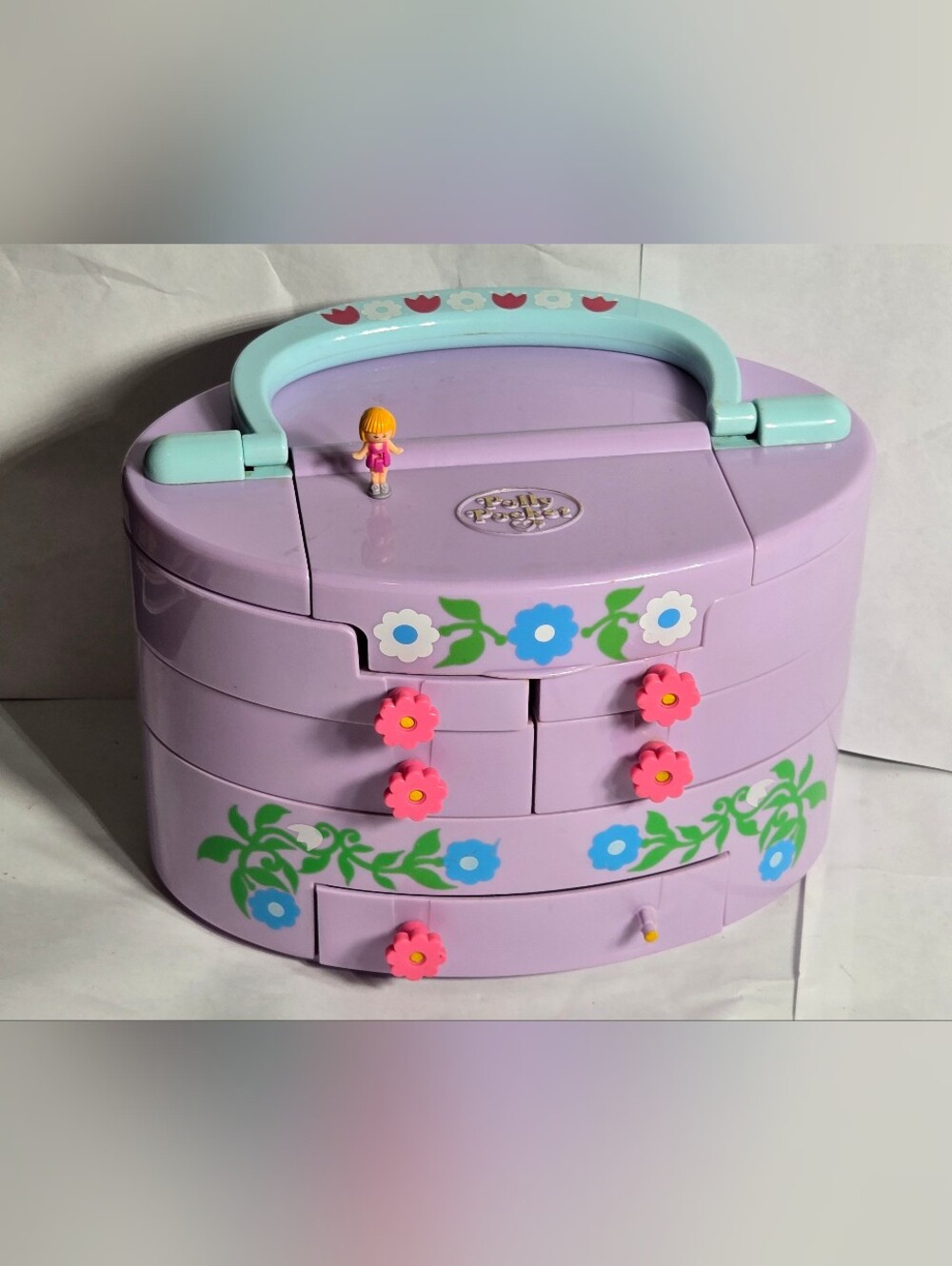 Vintage 1991 Polly Pocket Bluebird Playhouse Purple Jewelry Box One Doll